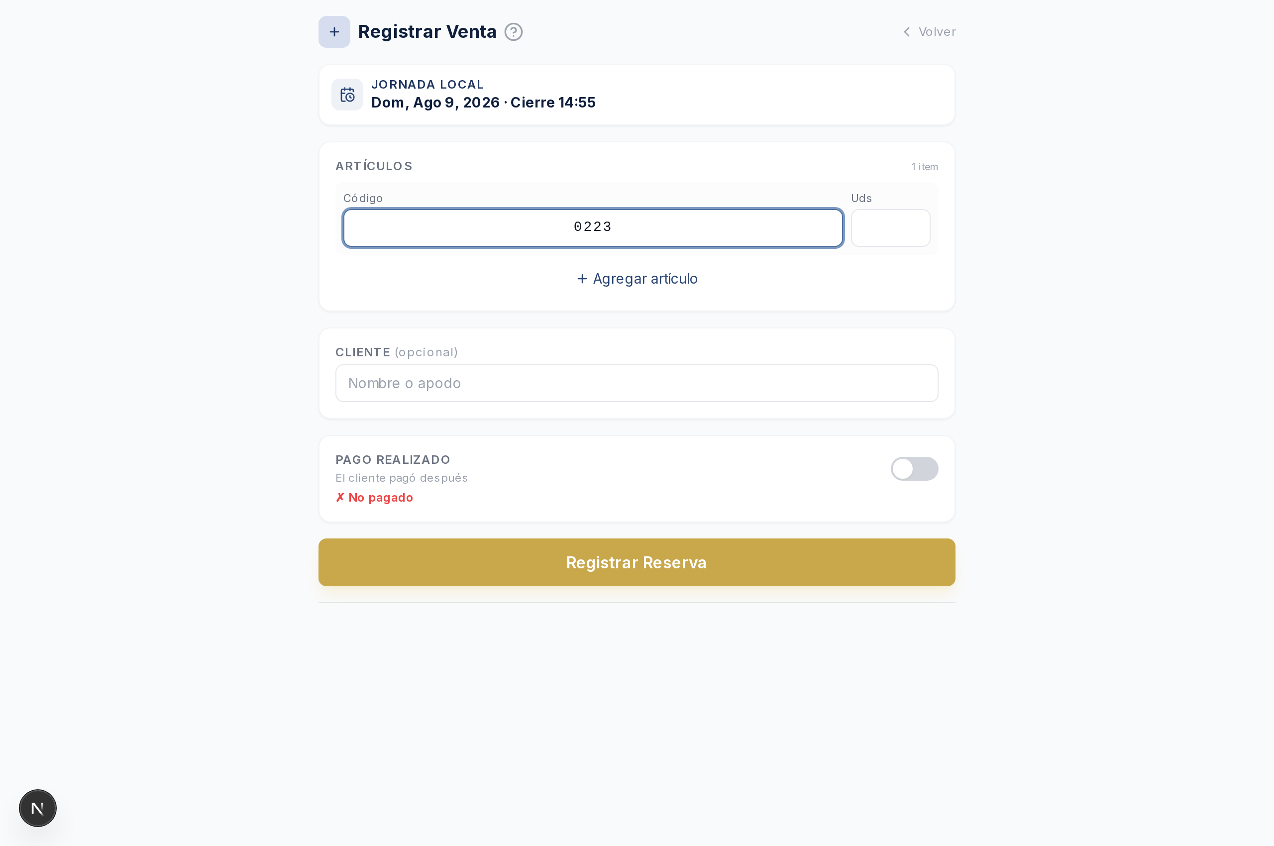 Formulario de registro de venta