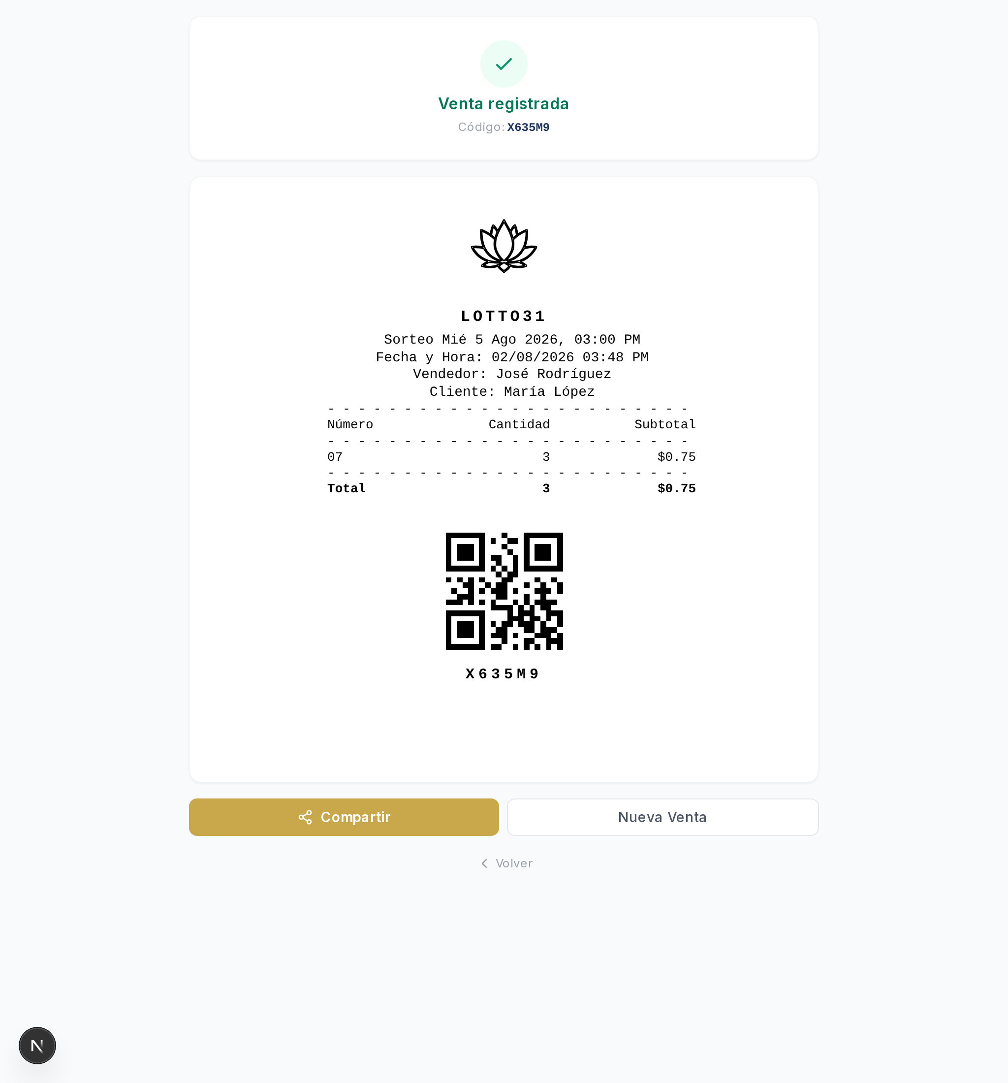 Comprobante de venta generado