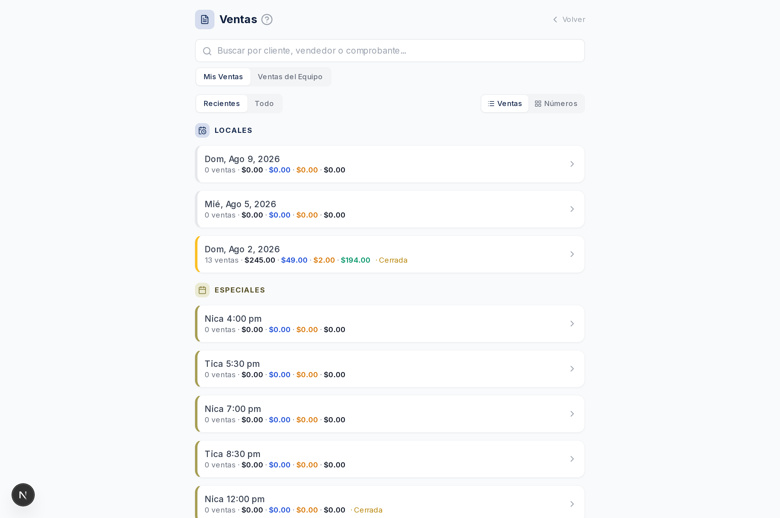 Lista de ventas del supervisor