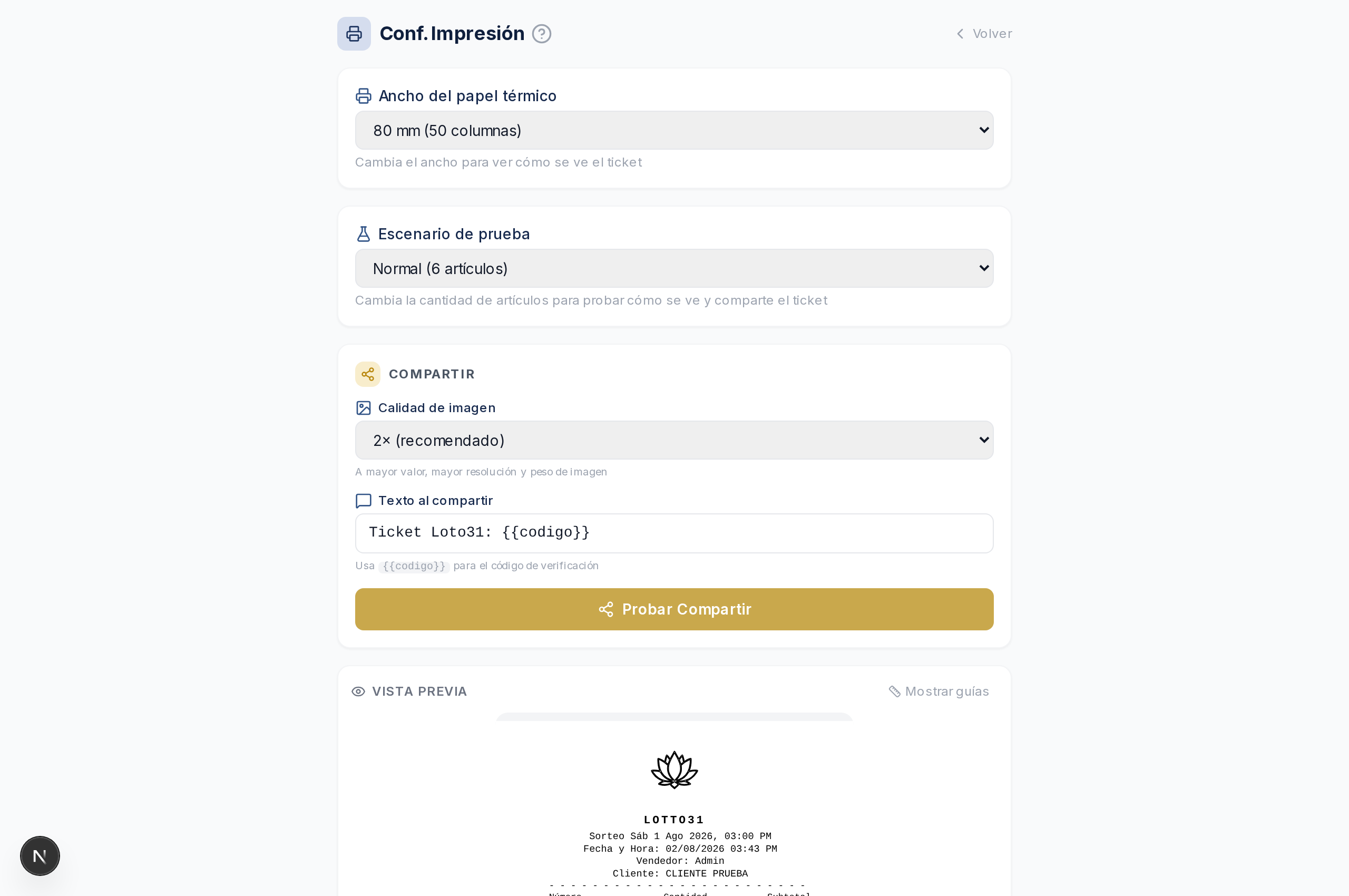 Configuración de impresión de comprobantes