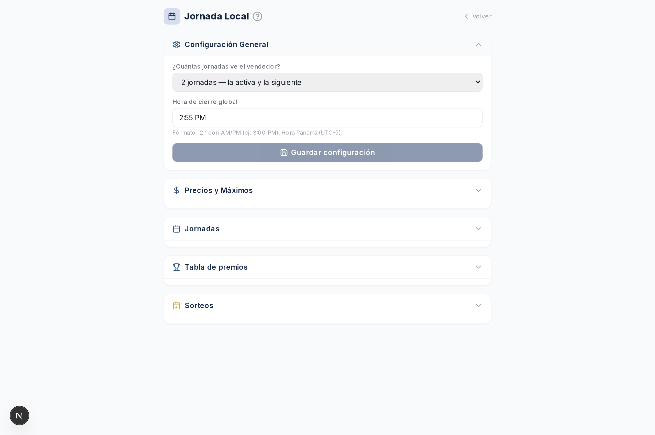 Configuración general de la jornada